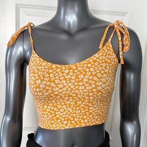 PacSun Orange Floral Tie-Shoulder Spaghetti Strap Crop Tank